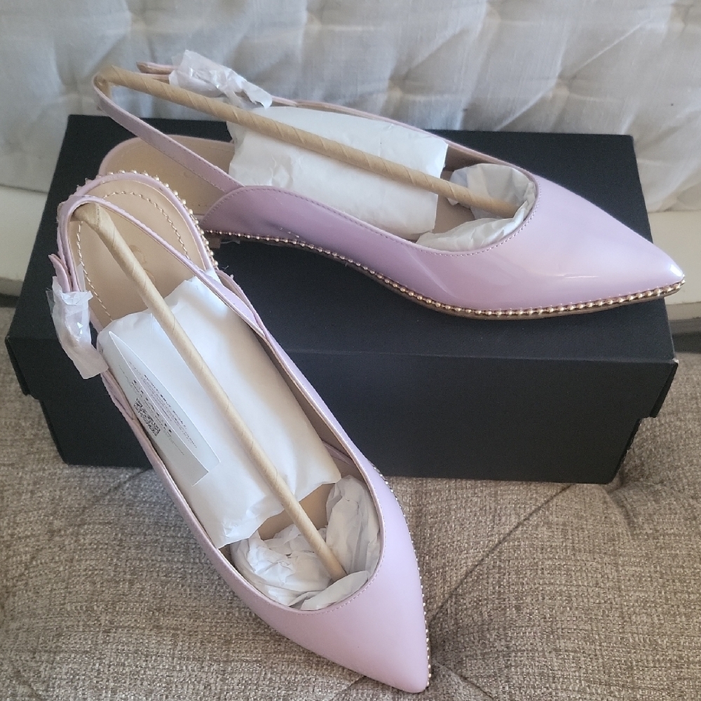 Coach Lilac Patent Leather Beaded-Trim Slingback Flats - Picture 3 of 10